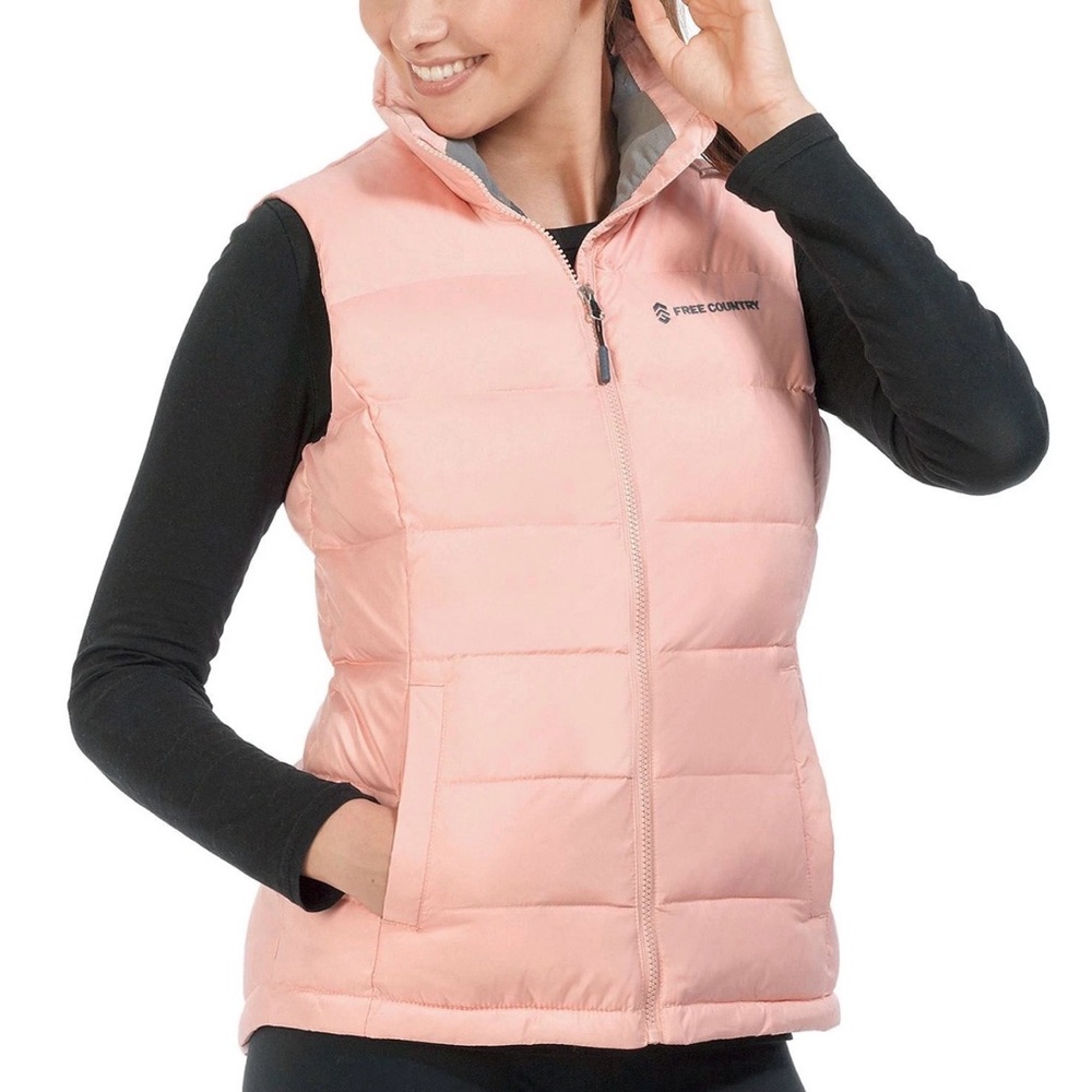 Free Country Women's Puffer Vest Pink Full Zip‎ Sleeveless Lightweight Size L